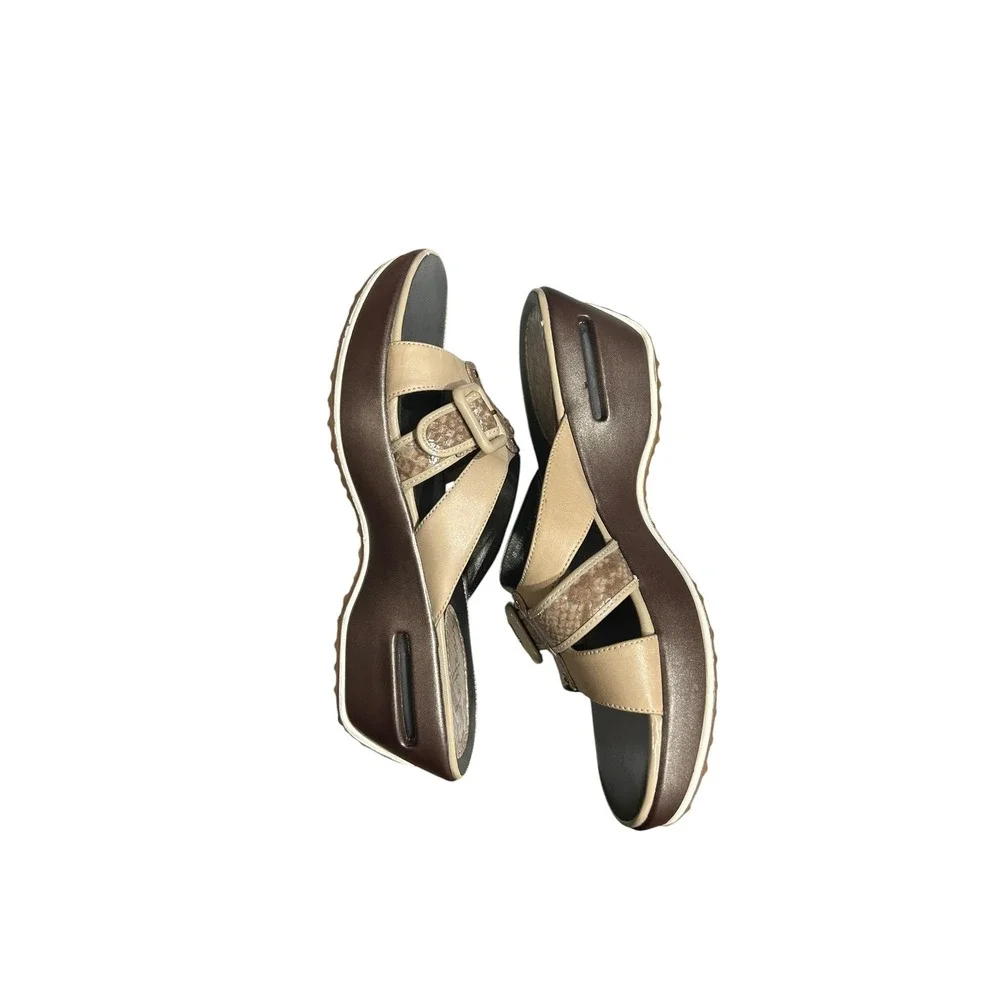 Cole Haan Nike Air wedge slip-on slide sandals Beige Leather Snakeskin 6.5B